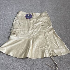 NWT Vintage Y2K Gypsy Jeans Beige Cargo Satin Midi Skirt Cinch Side Junior 11/12